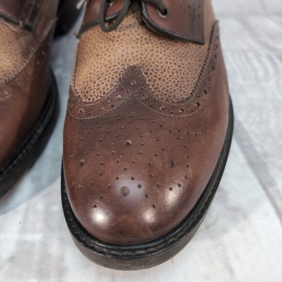 Massimo Dutti Brown Leather Wingtip Brogue Dress Shoes – Men’s EU 44 US 10.5–11 - Picture 2 of 12